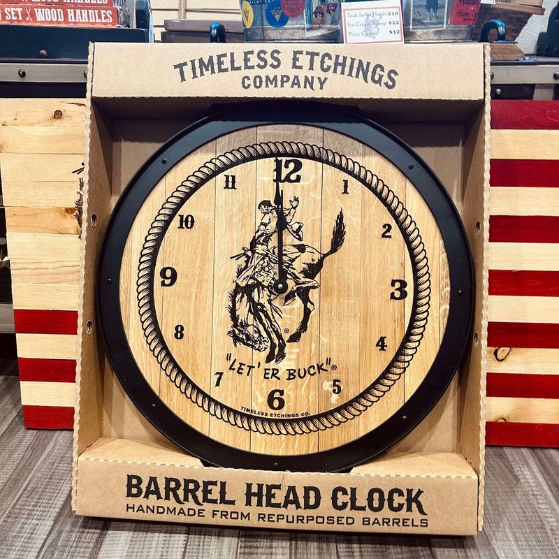 Pendleton Round-Up Barrel Head Wood Clock