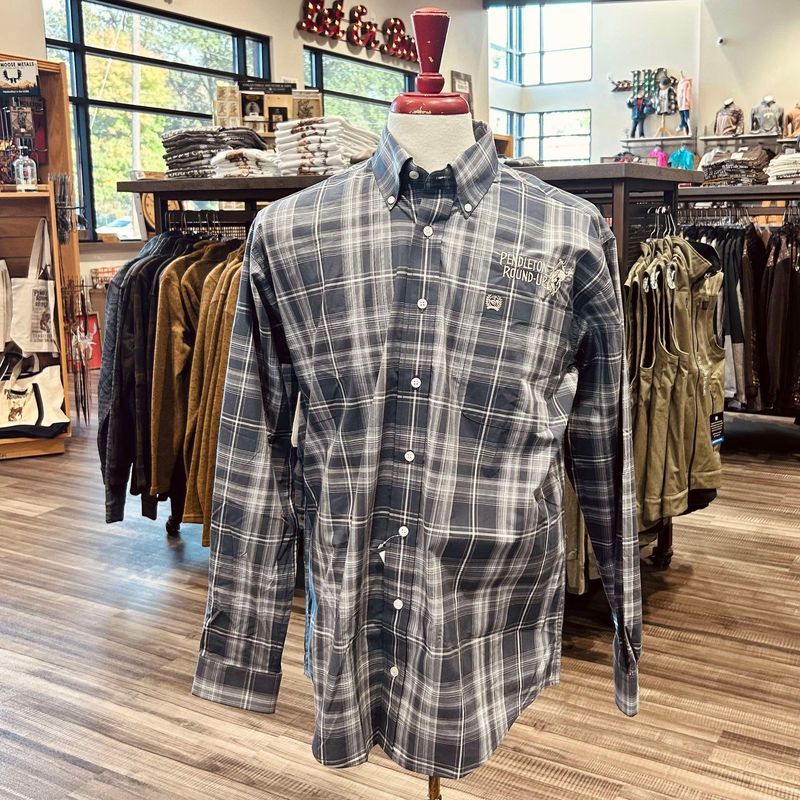 Men&#39;s Cinch Pendleton Round-Up Slate Plaid Long Sleeve Button Up