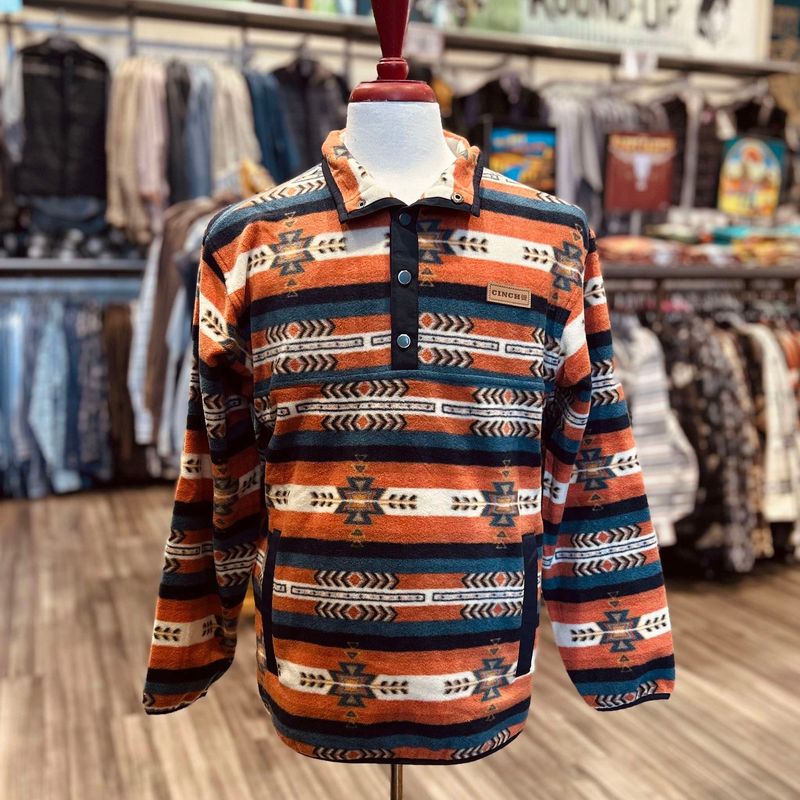 Men&#39;s Cinch Pendleton Round-Up 1/4 Orange Snap Fleece