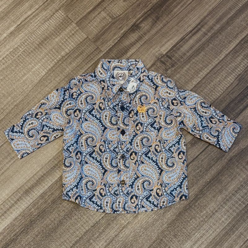 Infant Cinch Pendleton Round-Up Blue Orange Paisley Long Sleeve Button Up