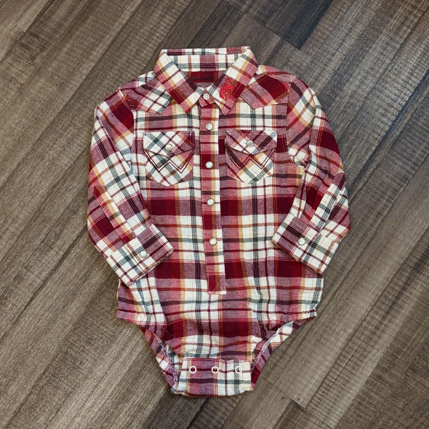 Infant Wrangler Pendleton Round-Up Red Plaid Long Sleeve Onesie