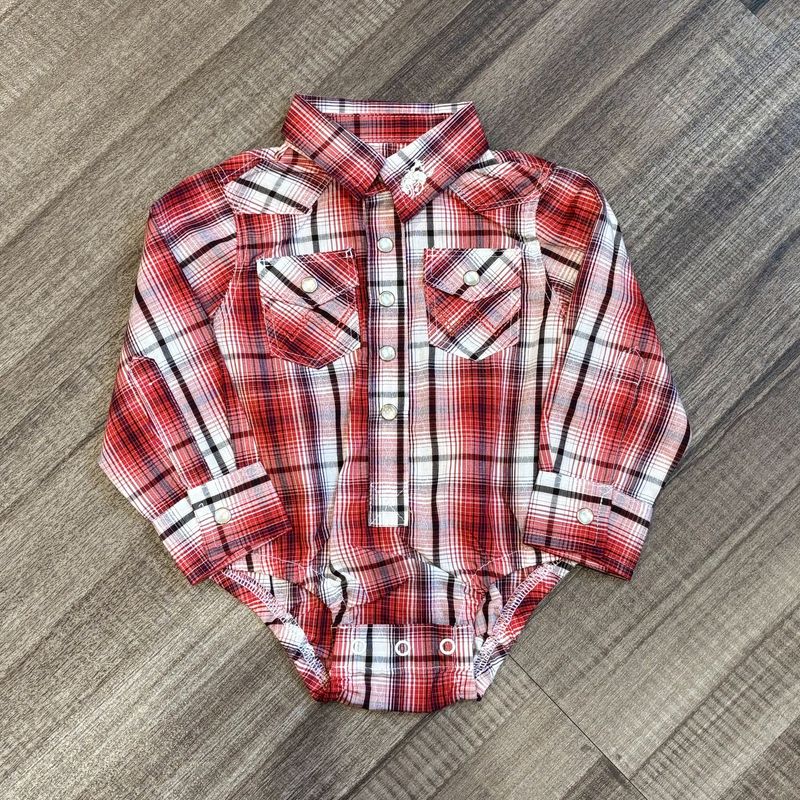 Infant Wrangler Pendleton Round-Up Red White Plaid Long Sleeve Onesie