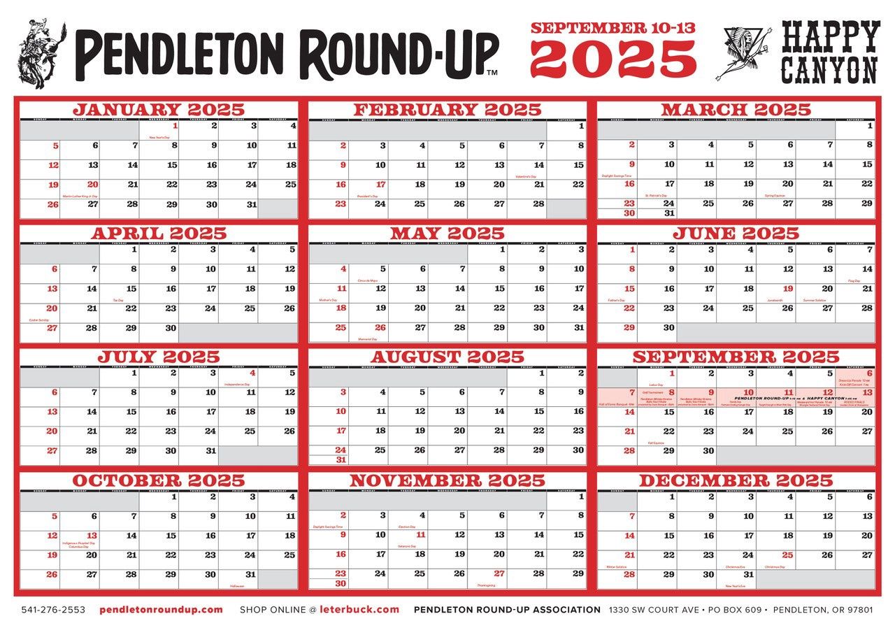 2025 Pendleton Round-Up Year At A Glance Calendar
