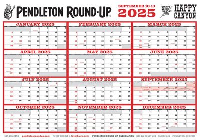 2025 Pendleton Round-Up Year At A Glance Calendar