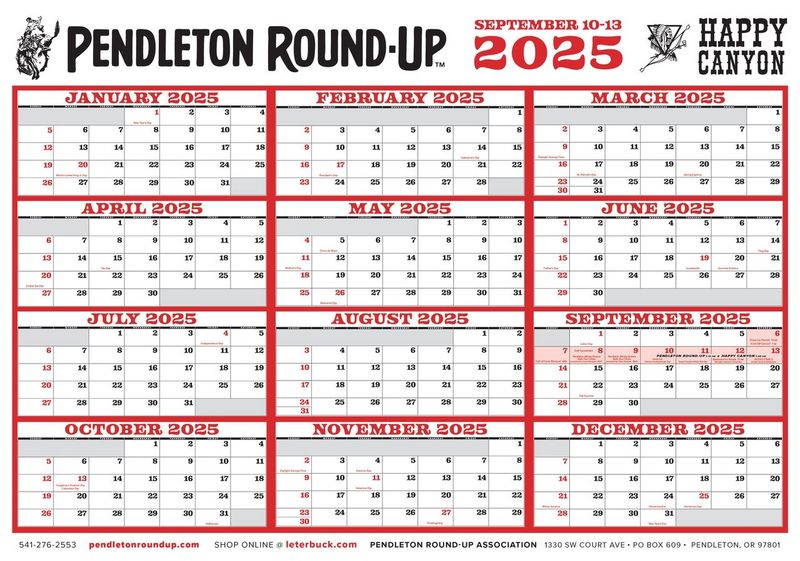 2025 Pendleton Round-Up Year At A Glance Calendar