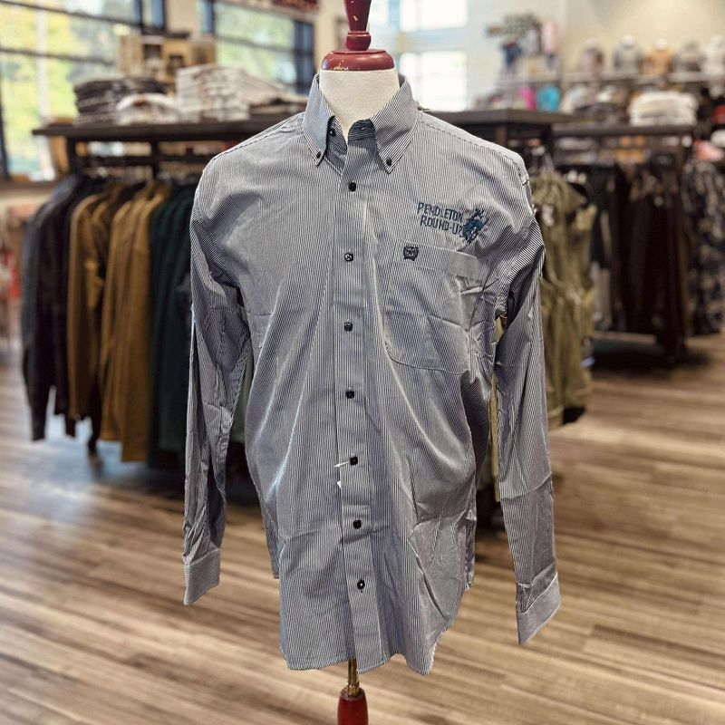 Men&#39;s Cinch Pendleton Round-Up Blue Pinstripe Long Sleeve Button Up