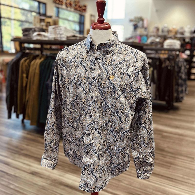 Men&#39;s Cinch Pendleton Round-Up Blue Orange Paisley Long Sleeve Button Up