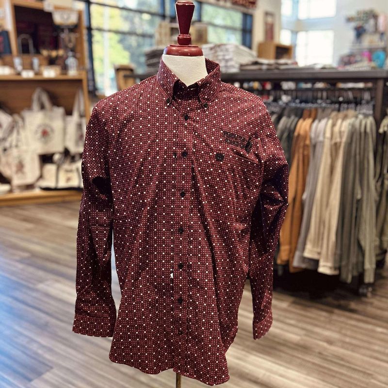 Men&#39;s Cinch Pendleton Round-Up Red Geometric Long Sleeve Button Up