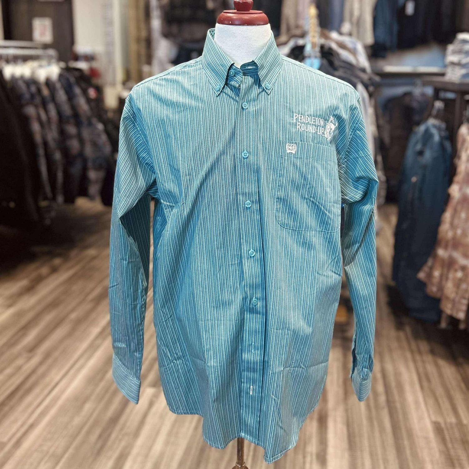 Men&#39;s Cinch Pendleton Round-Up Blue Stripe Long Sleeve Button Up