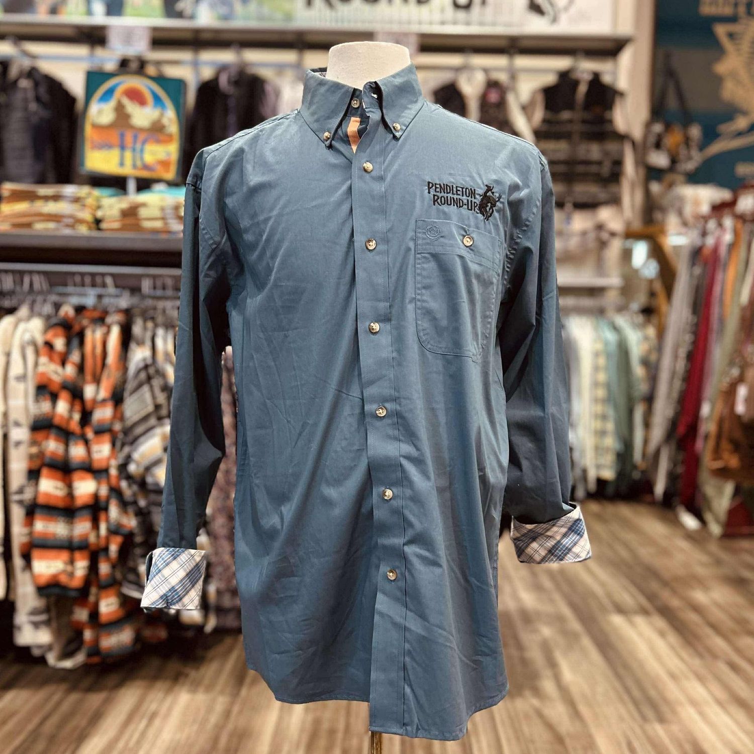 Men&#39;s Wrangler Pendleton Round-Up Teal Long Sleeve Button