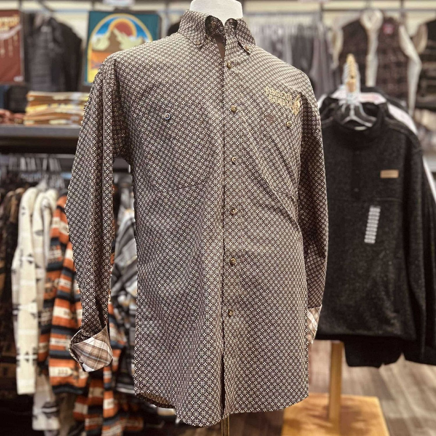 Men&#39;s Wrangler Pendleton Round-Up Starry Brown Long Sleeve Button