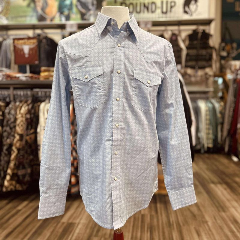 Men&#39;s Wrangler Pendleton Round-Up Light Blue Long Sleeve Snap