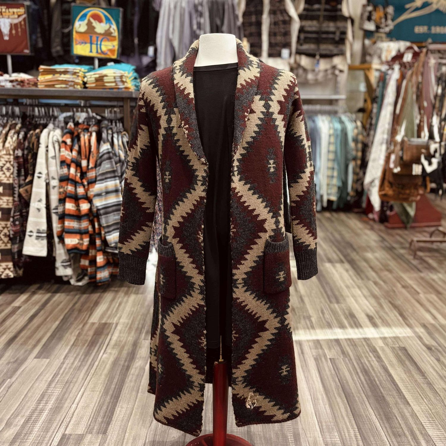 Ladies Stetson Round-Up Wine Aztec Cardigan