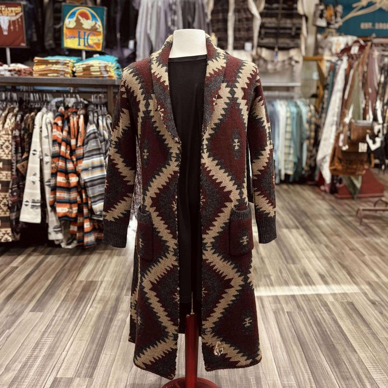 Ladies Stetson Round-Up Wine Aztec Cardigan