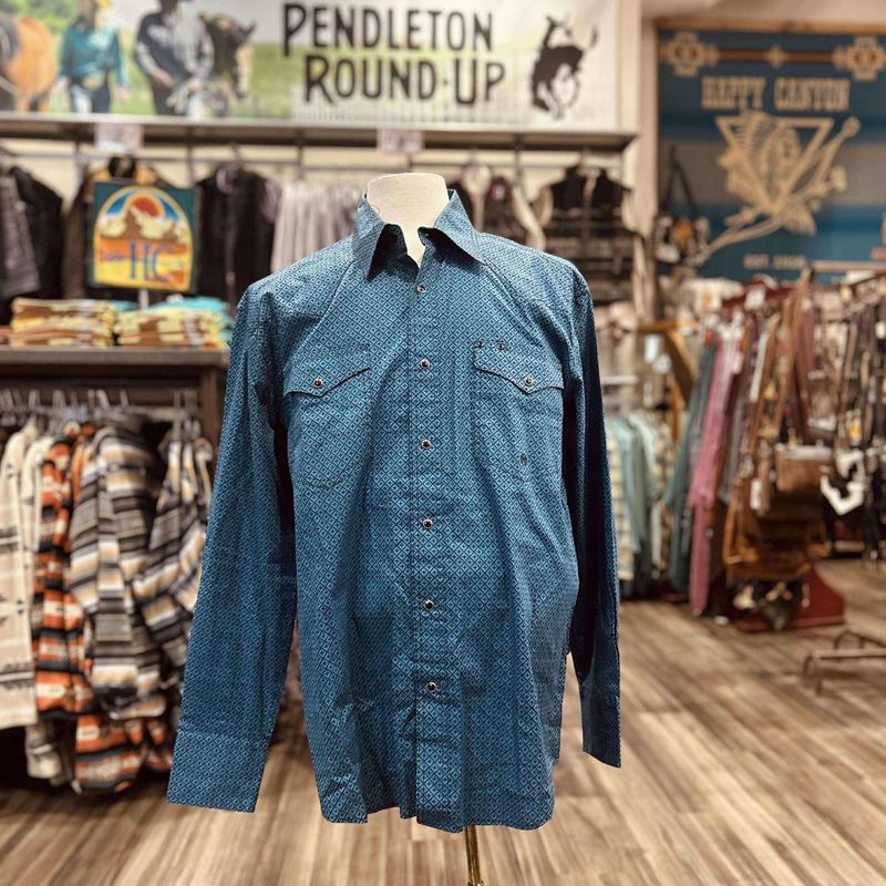 Men&#39;s Roper Pendleton Round-Up Blue Diamond Long Sleeve Snap