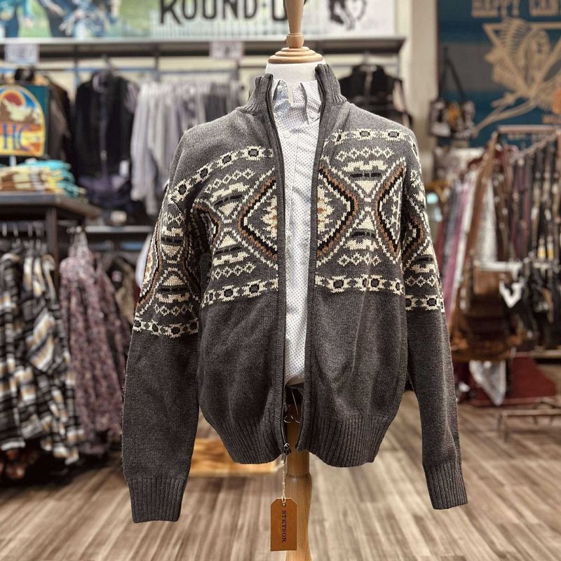Men&#39;s Stetson Pendleton Round-Up Gray and Tan Cardigan