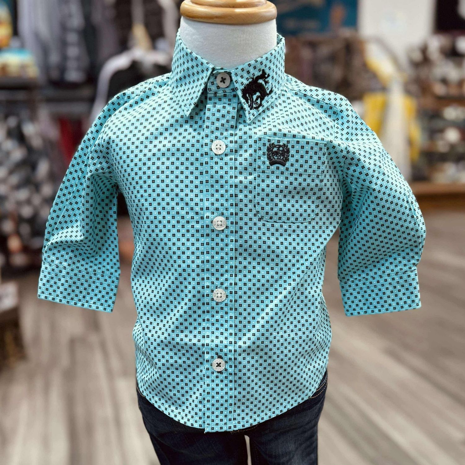 Infant Cinch Pendleton Round-Up Blue Flower Long Sleeve Button Up