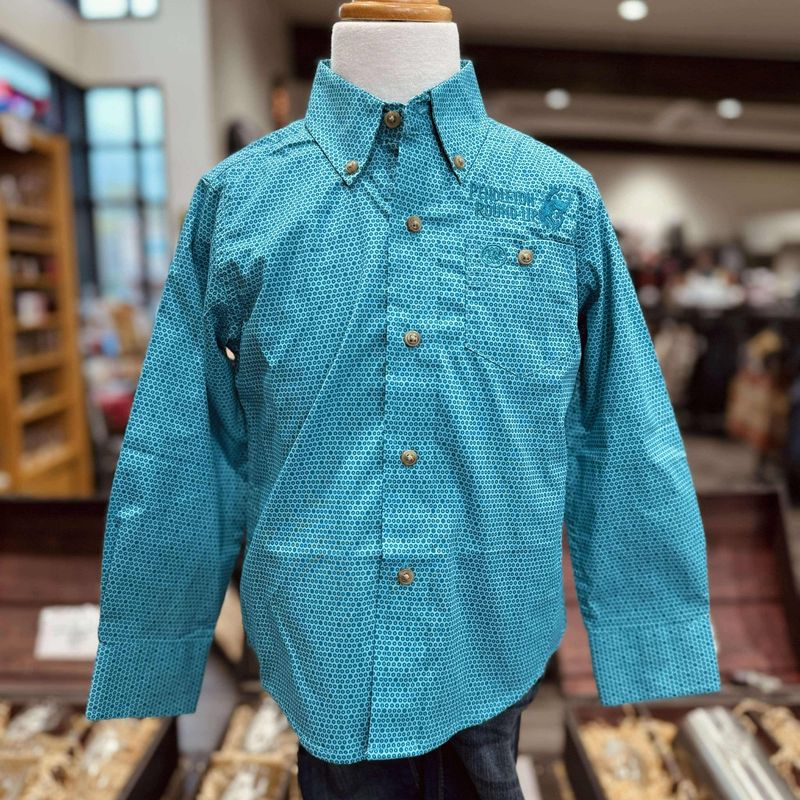 Youth Wrangler Pendleton Round-Up Blue Dot Long Sleeve Button Up
