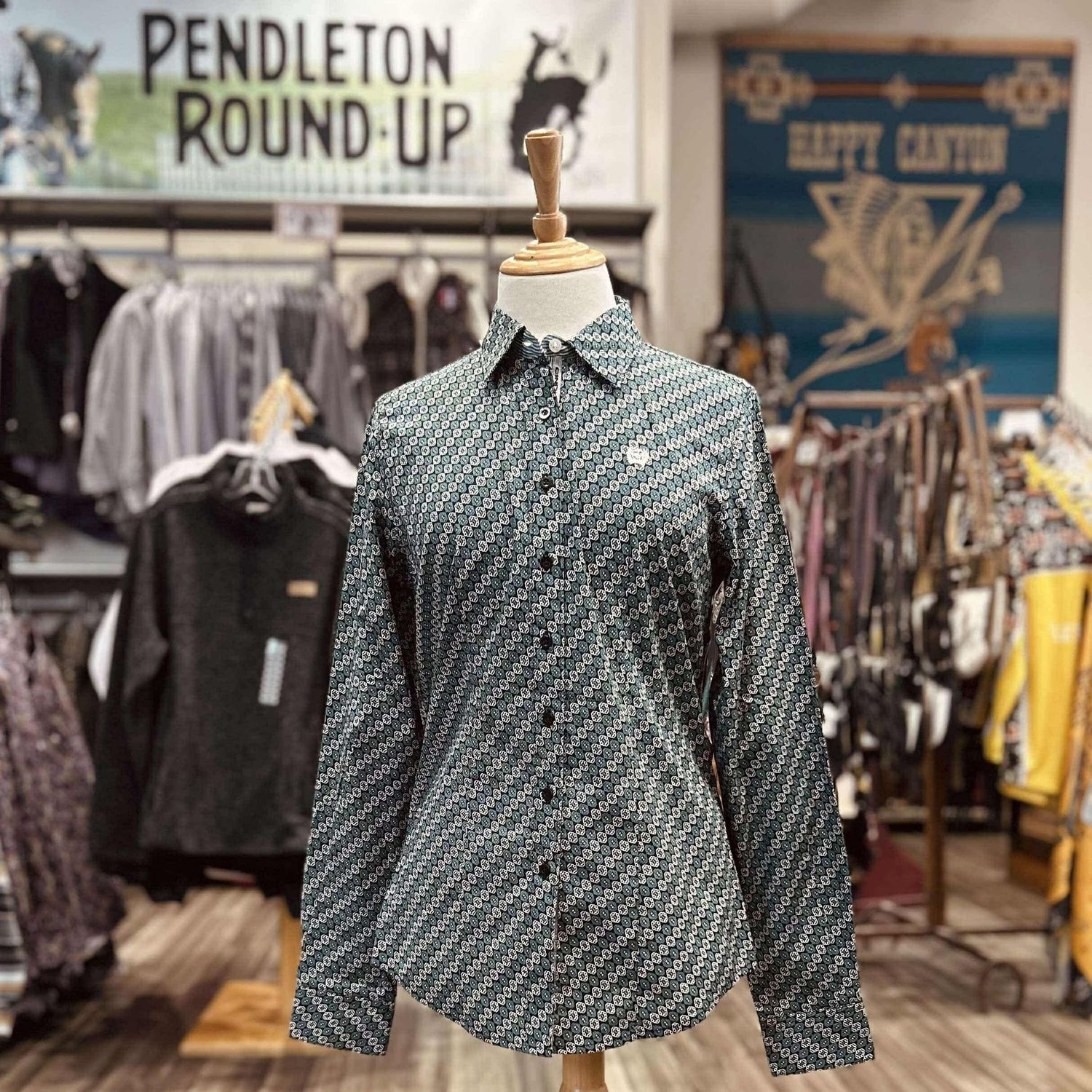 Ladies Cinch Pendleton Round-Up Teal Floral Long Sleeve Button Up