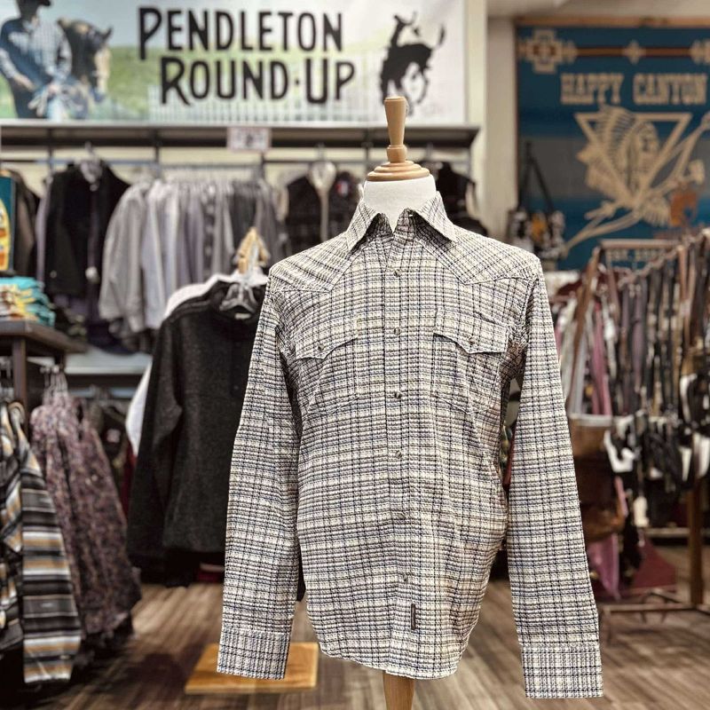 Men&#39;s Wrangler Pendleton Round-Up Plaid Retro Long Sleeve Snap