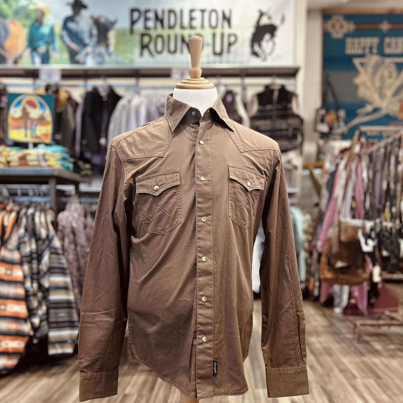Men&#39;s Wrangler Pendleton Round-Up Brown Retro Long Sleeve Snap