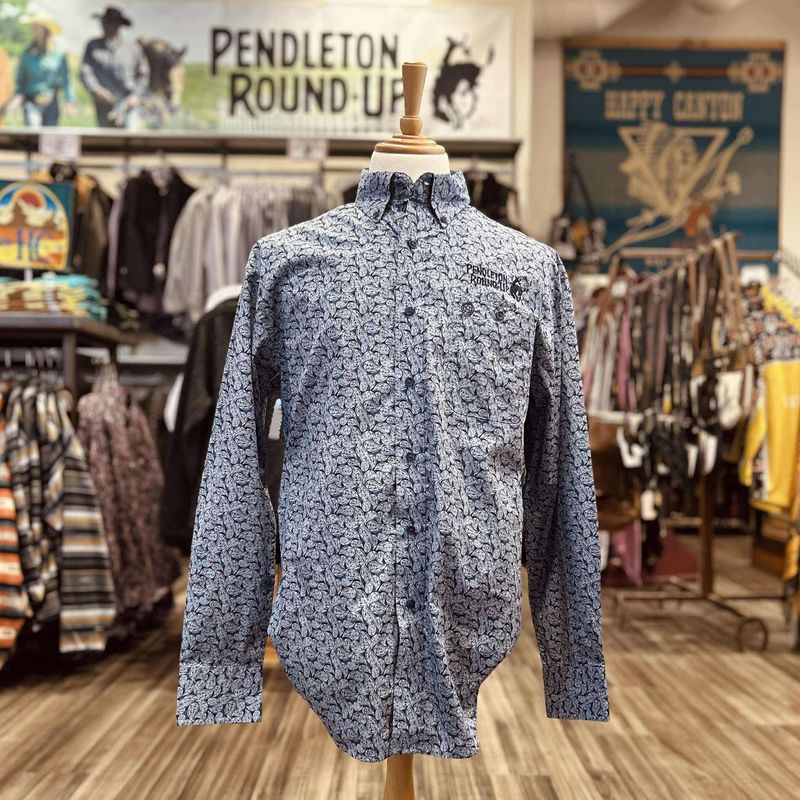 Men&#39;s Wrangler Pendleton Round-Up Blue Paisley  Long Sleeve Button Up