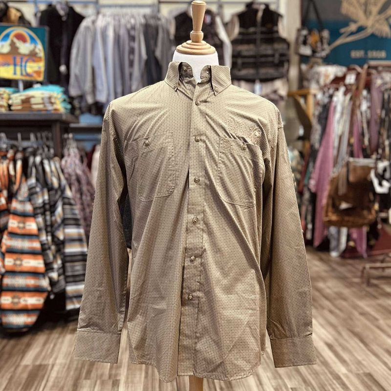 Men&#39;s Wrangler Pendleton Round-Up Brown Dot Long Sleeve Button Up
