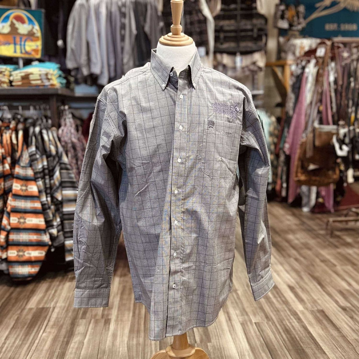 Men&#39;s Cinch Pendleton Round-Up Purple/Gray Plaid Long Sleeve Button Up