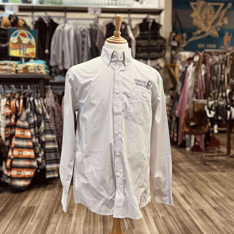 Men&#39;s Wrangler Pendleton Round-Up Blue/White Diamond Long Sleeve Button Up