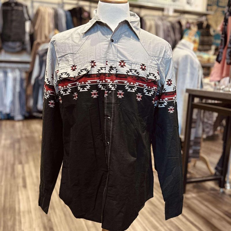 Men&#39;s Roper Pendleton Round-Up Aztec Border Long Sleeve Snap