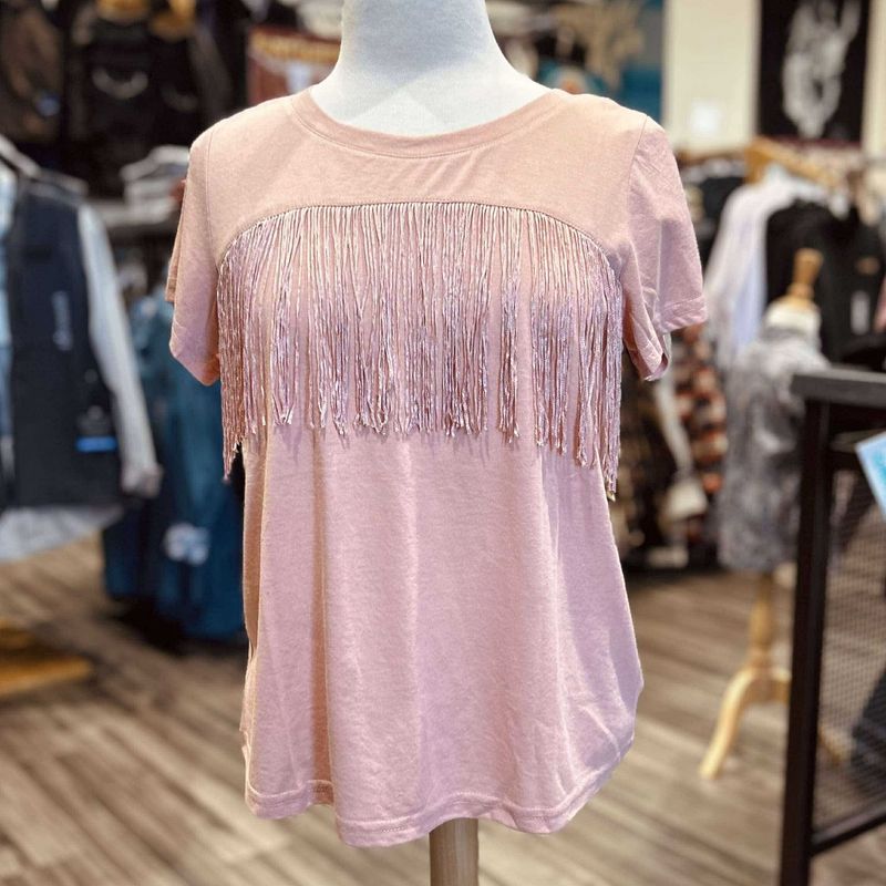Ladies Roper Pendleton Round-Up Pink Fringe Short Sleeve Tee