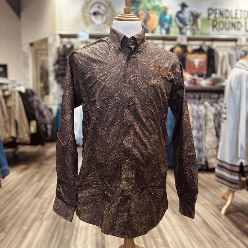 Men&#39;s Pendleton Round-Up Brown Paisley Long Sleeve Button Up