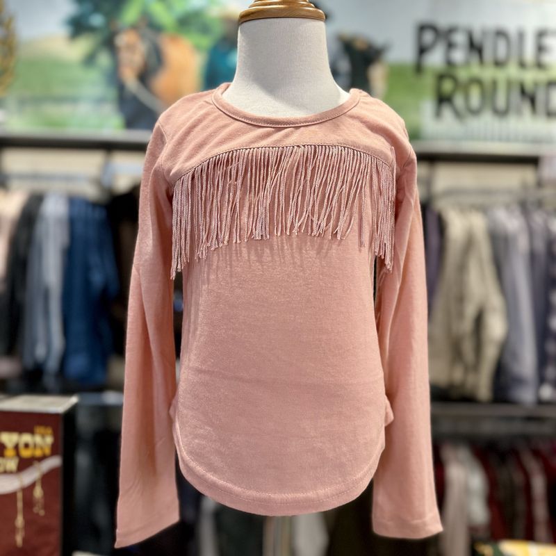 Youth Roper Pendleton Round-Up Pink Fringe Long Sleeve Tee