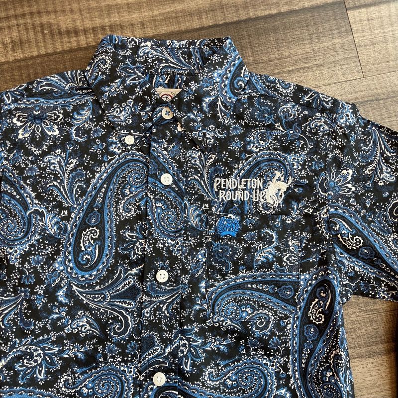 Youth Cinch Pendleton Round-Up Blue and Black Paisley Long Sleeve Button Up
