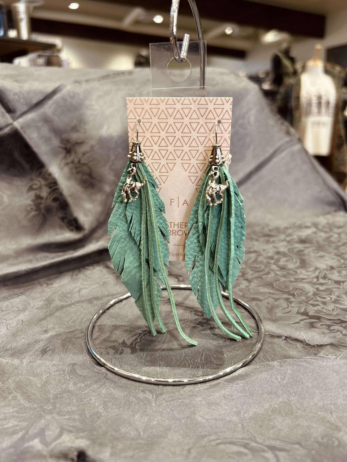 Pendleton Round-Up Turquoise Leather Feather Earrings