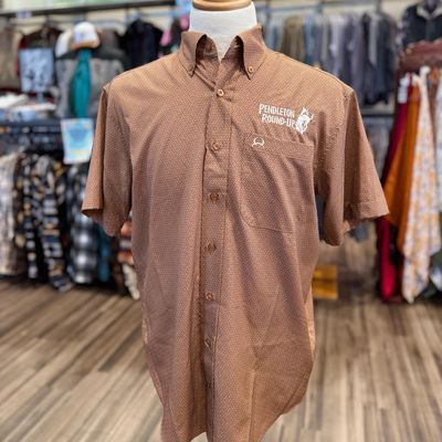 Men's Cinch Pendleton Round-Up Brown Arena Flex Short Sleeve Button Up