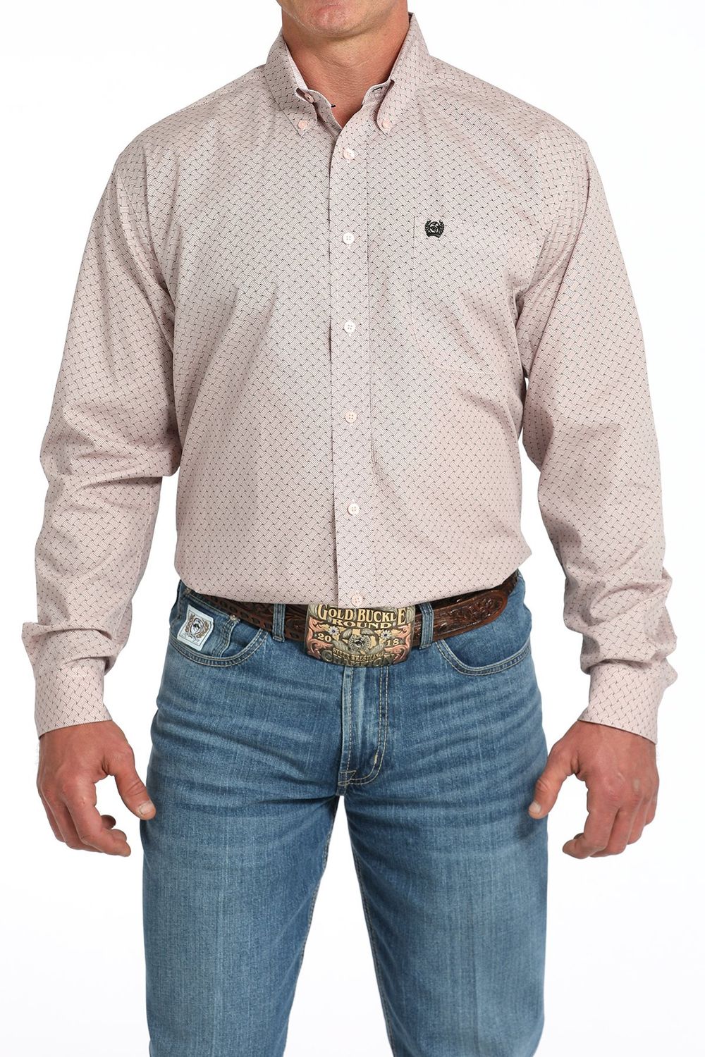 Men's Cinch Pendleton Round-Up Pink Basket Weave Long Sleeve Button Up