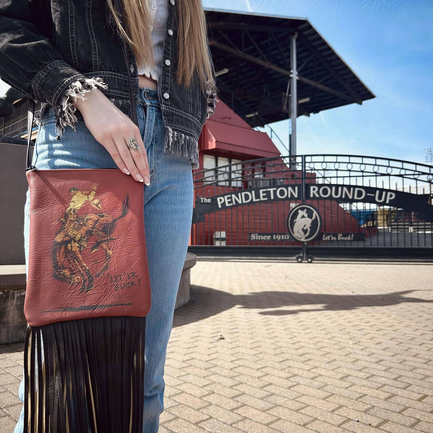 Red Pendleton Round-Up Fringe Crossbody Purse – Handmade in Pendleton