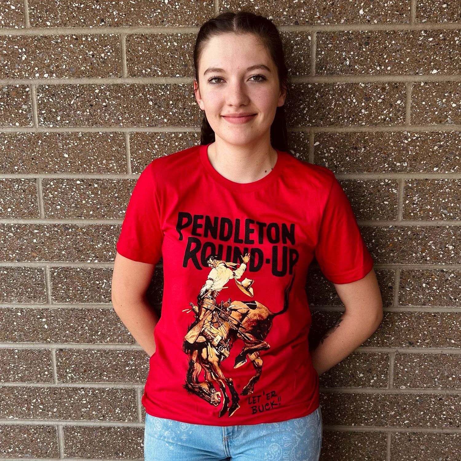 Pendleton Round-Up Red Full Color Bucking Horse Tee