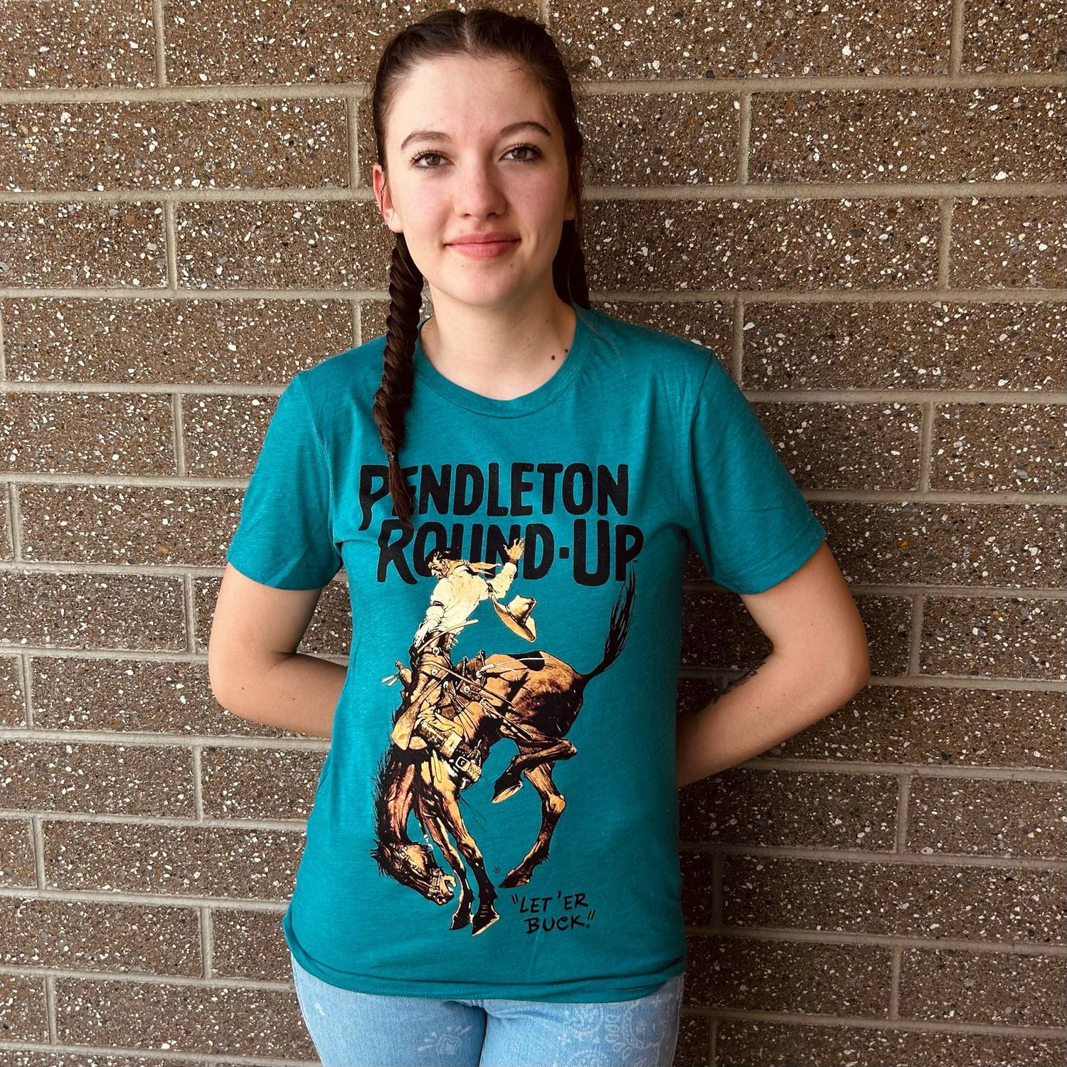 Pendleton Round-Up Teal Full Color Bucking Horse Tee