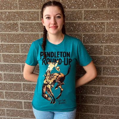 Pendleton Round-Up Teal Full Color Bucking Horse Tee