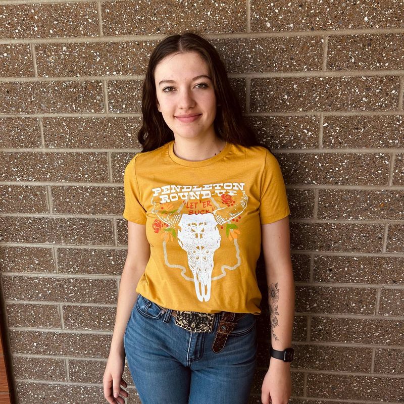 Ladies Pendleton Round-Up Mustard Skull Tee