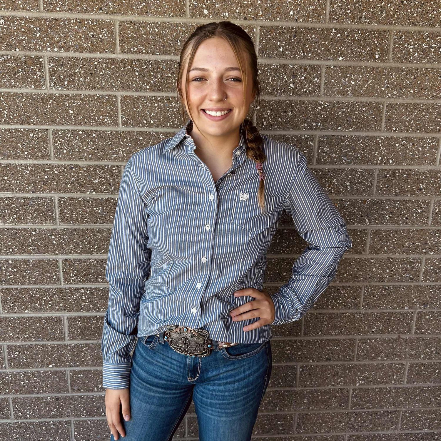 Ladies Cinch Pendleton Round-Up Blue and White Pinstripe Long Sleeve Button Up