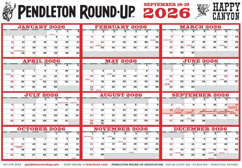 2026 Pendleton Round-Up Year At A Glance Calendar