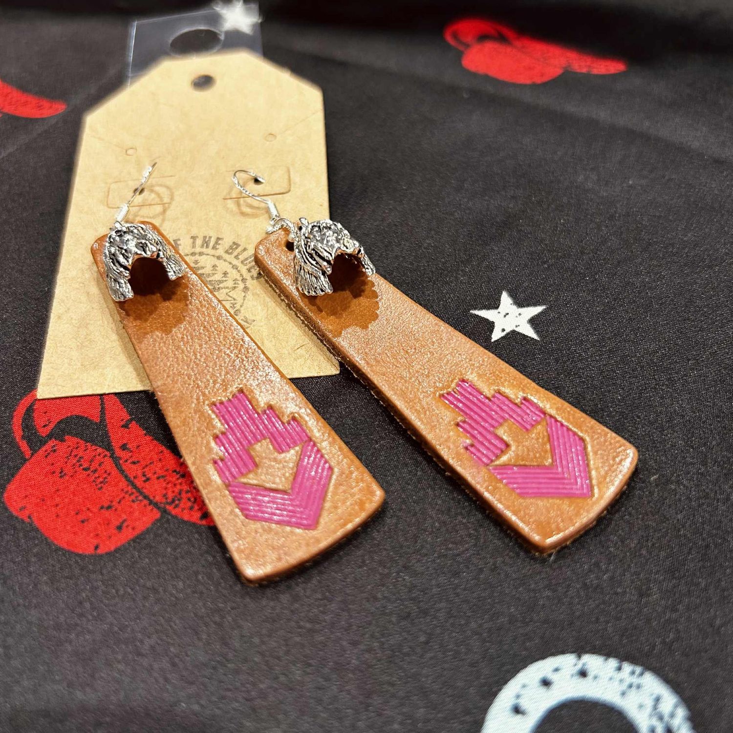 Happy Canyon Pink Arrow Leather Earrings