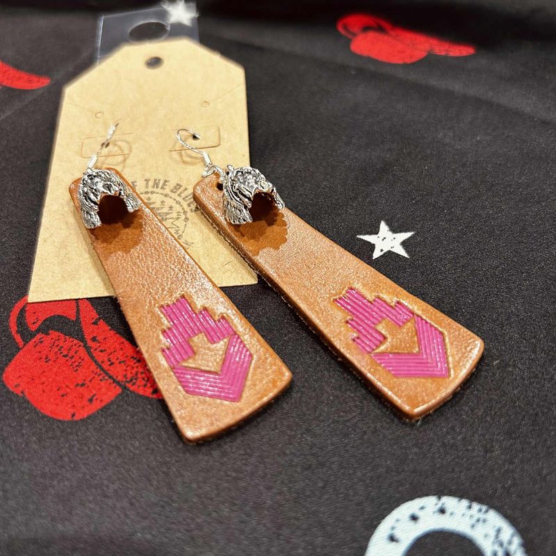 Happy Canyon Pink Arrow Leather Earrings