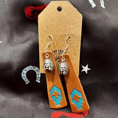 Happy Canyon Teal Arrow Leather Earrings