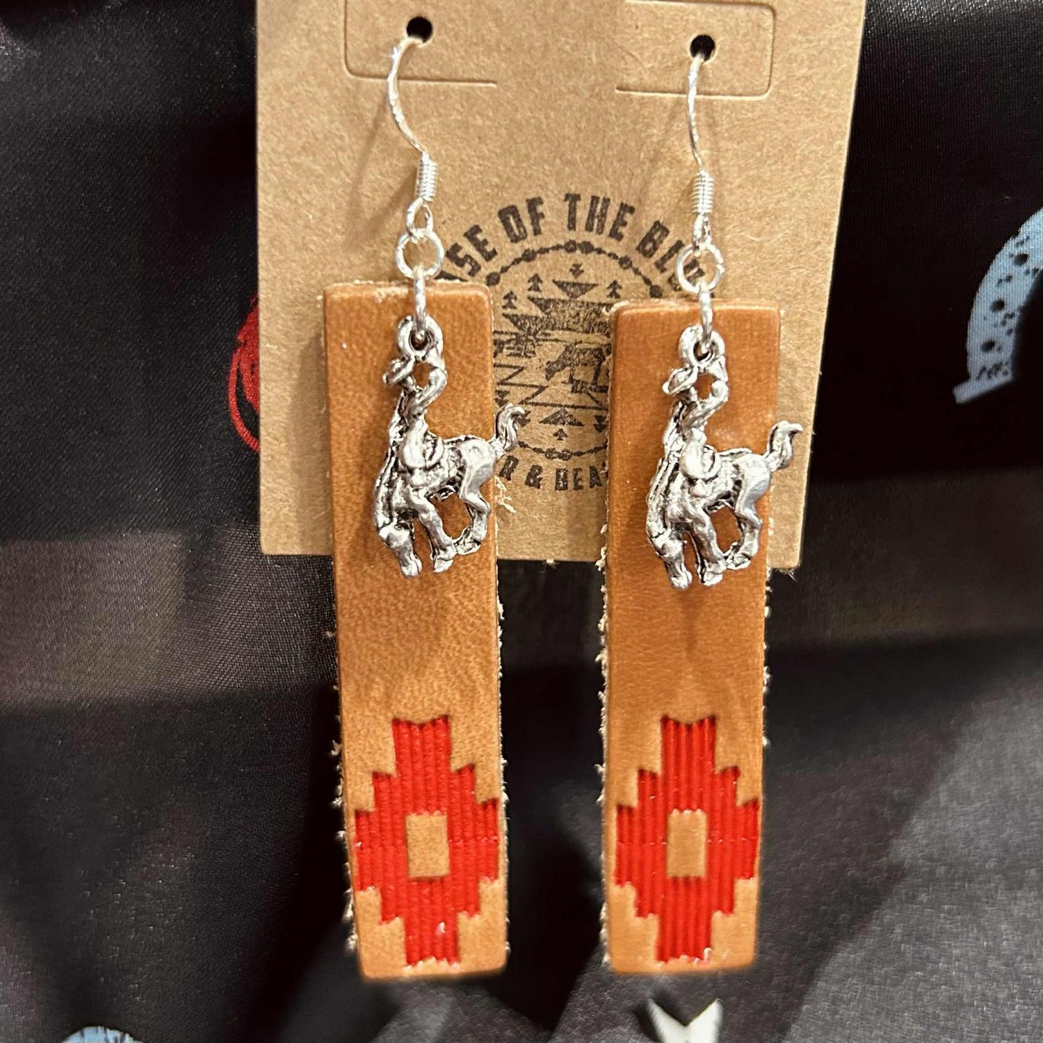 Pendleton Round Up Red Aztec Leather Earrings