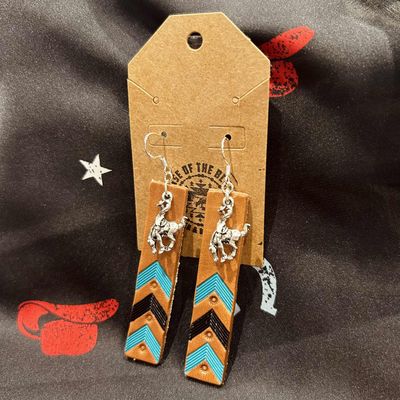 Pendleton Round-Up Leather Teal Chevron Earrings