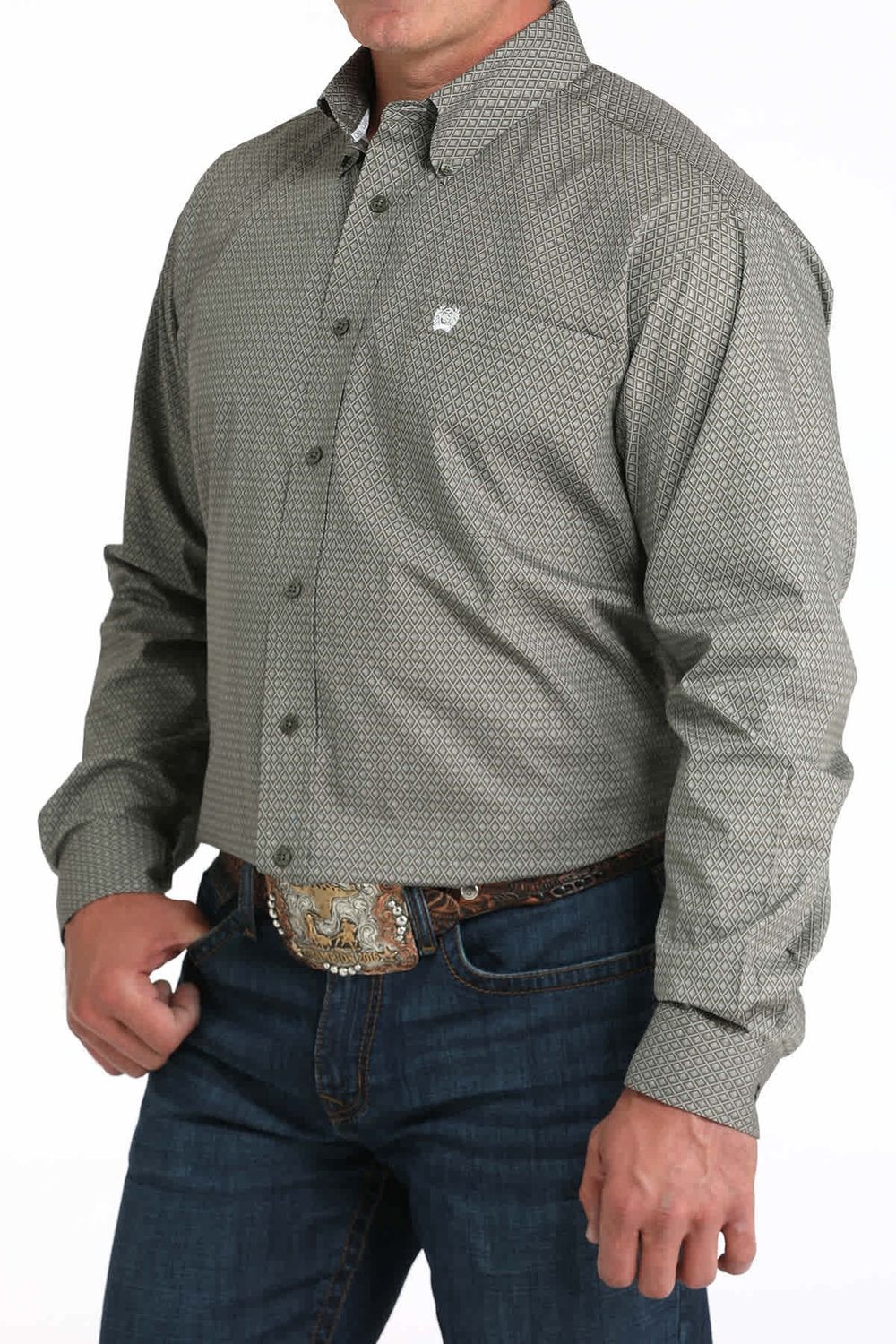 Men's Cinch Pendleton Round-Up Olive Diamond Long Sleeve Button Up